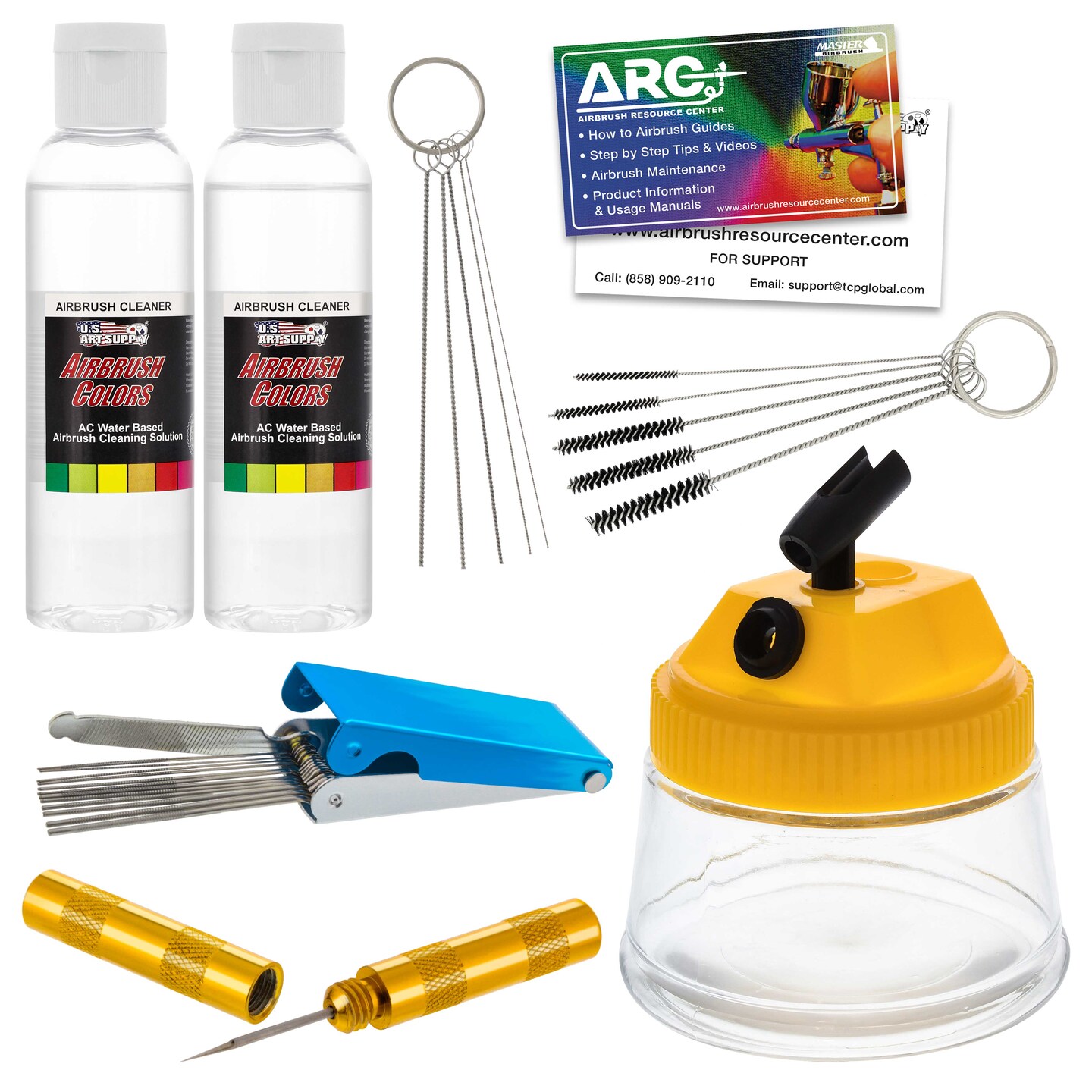 Deluxe Airbrush Cleaning Kit - Includes a 3 in 1 Airbrush Clean Pot, 2 - 4oz Bottles of Cleaning Solution &#x26; Cleaning Tool Kit