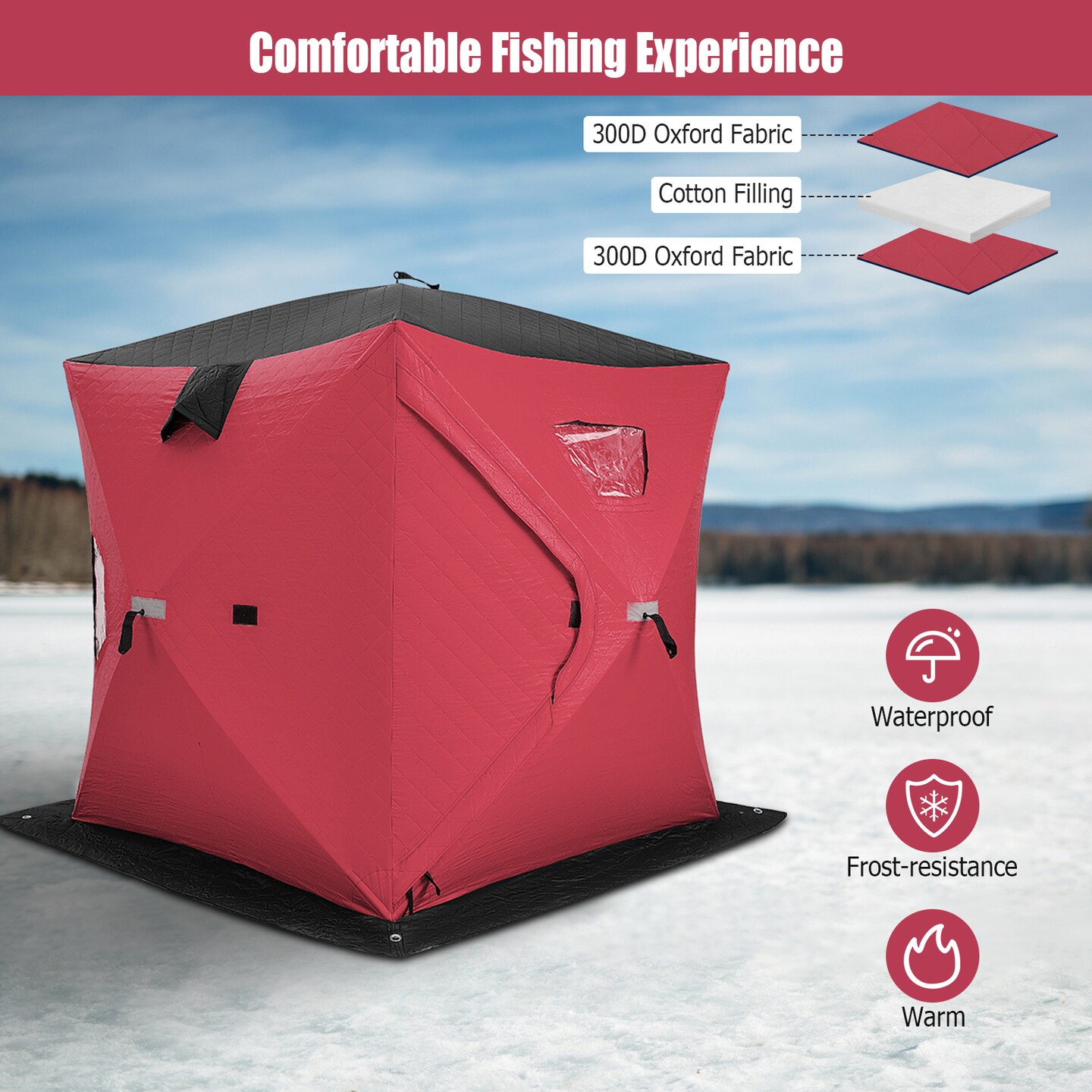 Insulated Ice Fishing Shelter With Stove Jack - 420D Hexagon Ice Tent Dark Green 260x260x170cm