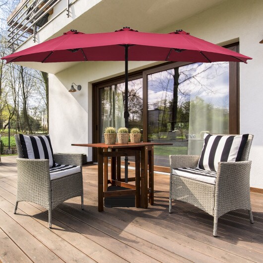 15 Ft Solar Led Patio Double-sided Umbrella Market Umbrella With Weight Base
