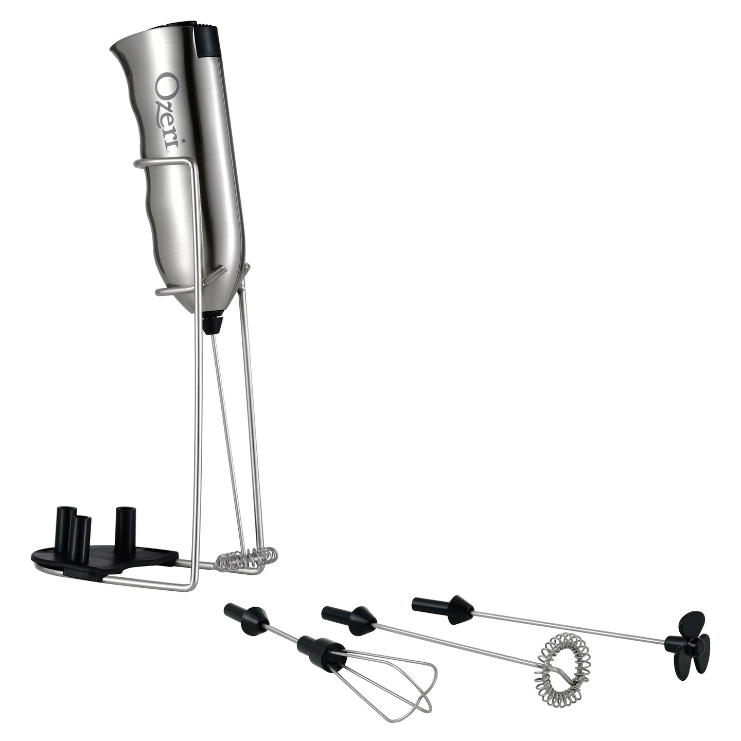 Ozeri Deluxe Milk Frother and Stand 4 Attachments Stainless Steel