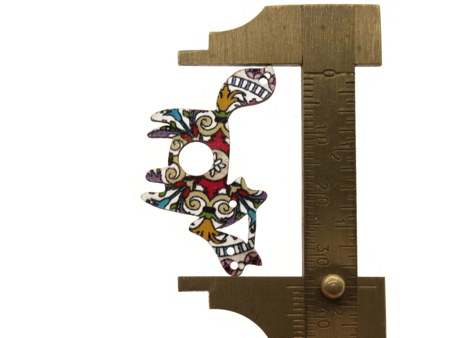2 35mm Colorfully Patterned Wooden Fox Beads