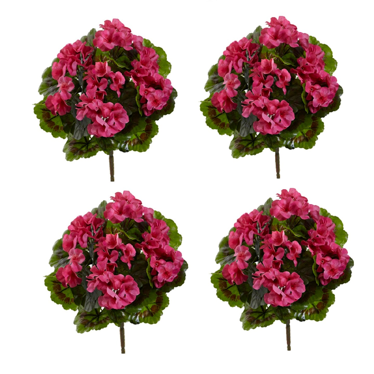 Nearly Natural Set of 4 Artificial Geranium Bush Outdoor Flowers, 14"
