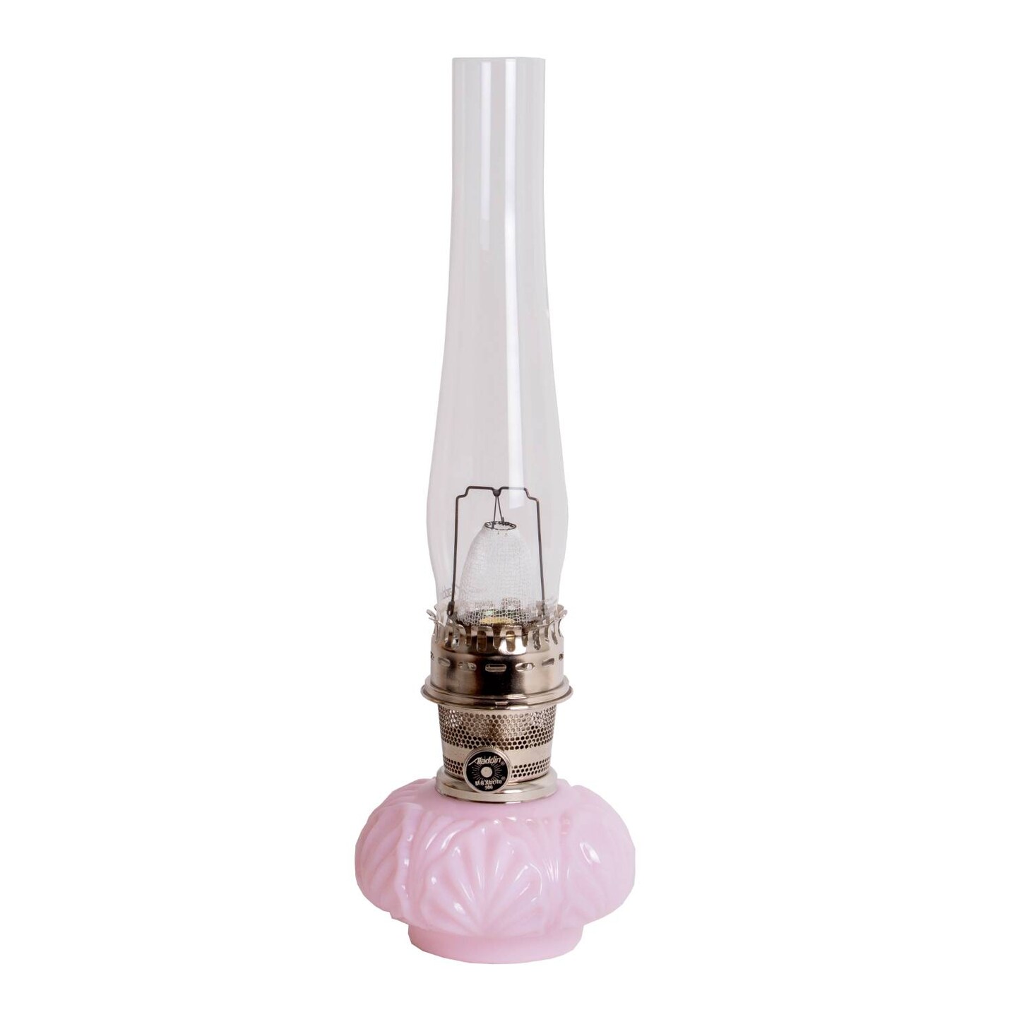 Aladdin Crown Tuscan Genie II Oil Lamp for Shelf or Table, Indoor Emergency  Lighting, Limited Edition in Pink Glass with Brass or Nickel Burner