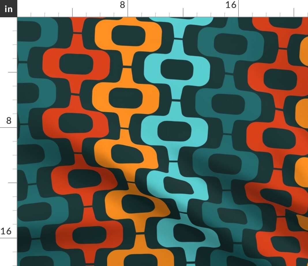 Retro Mcm Mod Squares Bold Geometric Orange Red Custom Printed Fabric by Spoonflower Various Fabrics by the Yard or Fat Quarter