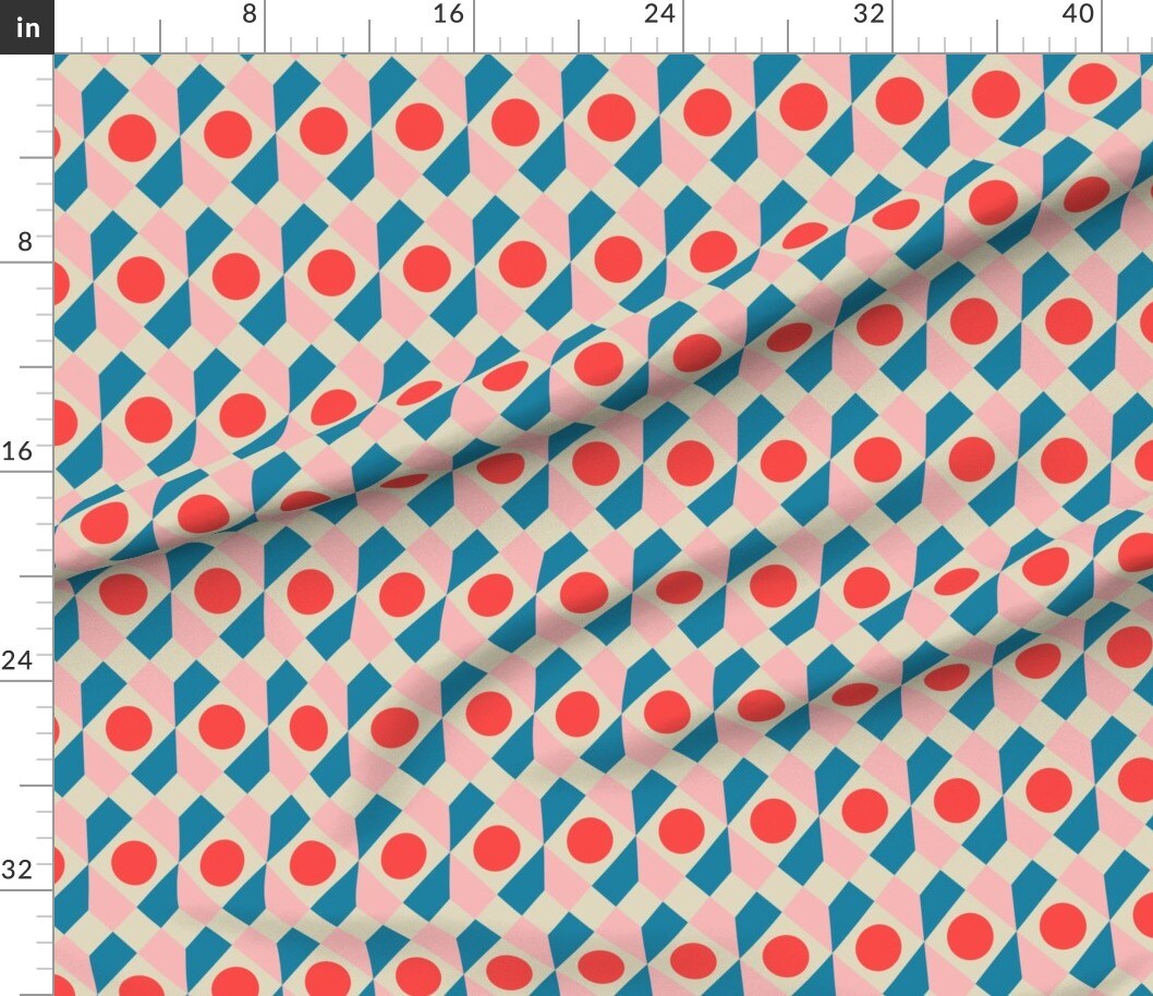 Geometric Abstract Bold Shapes Blue Red Pink Circle Square Custom Printed Fabric by Spoonflower Various Fabrics by the Yard or Fat Quarter
