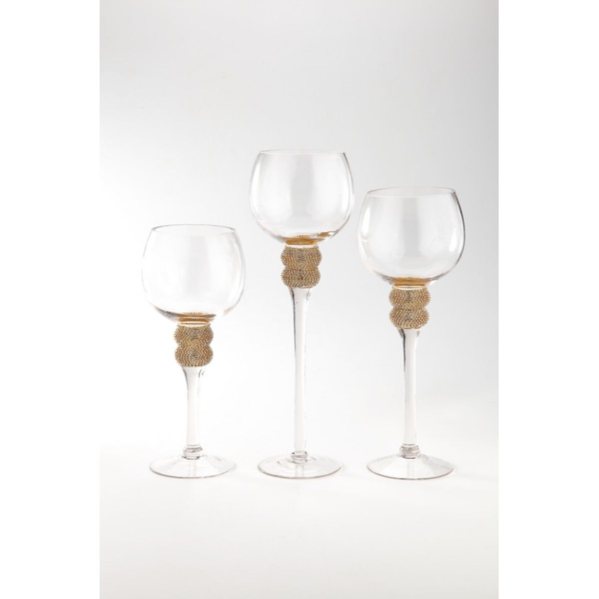 CC Home Furnishings Hand-Blown Wine Glasses 15.5&#x22; - Clear and Gold - Set of 3