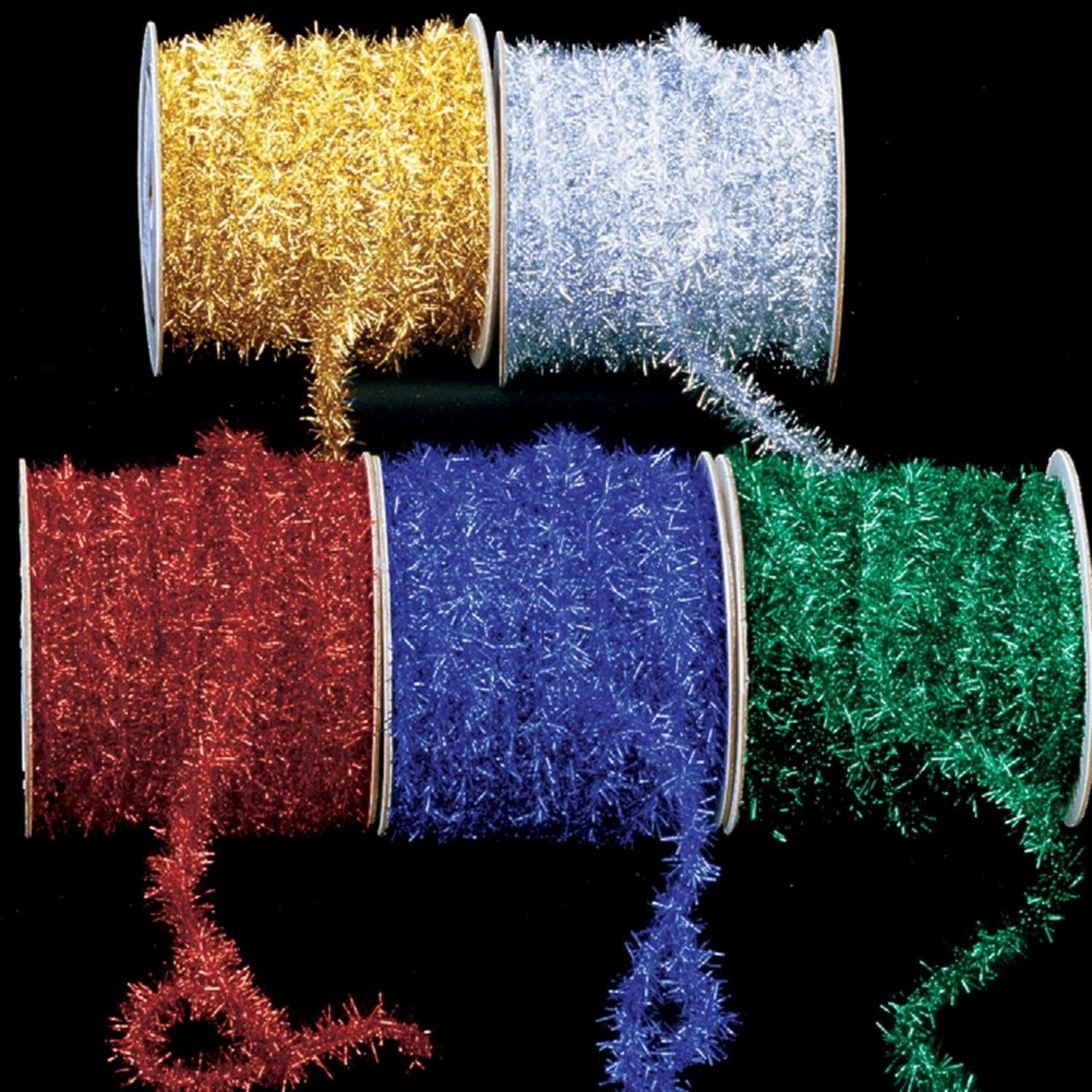 The Ribbon People Green Thick and Fuzzy Glitter-cord Wired Craft Ribbon 0.375&#x22; x 55 Yards