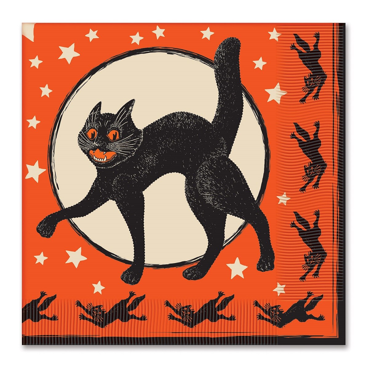 Party Central Club Pack of 192 Orange and Black 2-Ply Vintage Cat Halloween Disposable Lunch Napkins 6.5&#x22;