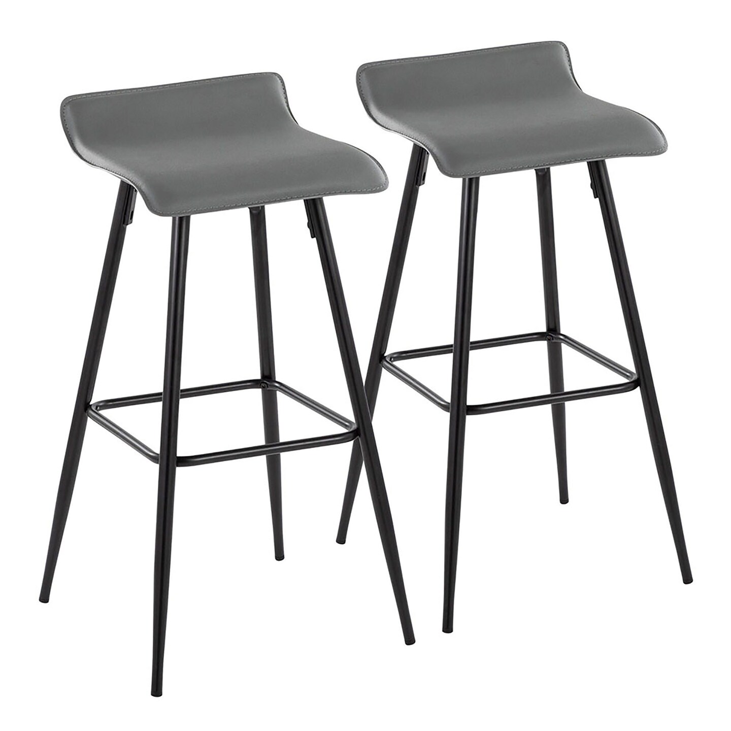 Ale 30&#x22; Contemporary Fixed-Height Bar Stool in Black Steel and Faux Leather - Set of 2