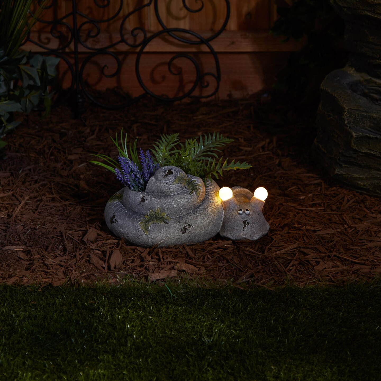 Accent Plus Home Decorative Snail Garden Planter with Solar Light-Up Tentacles