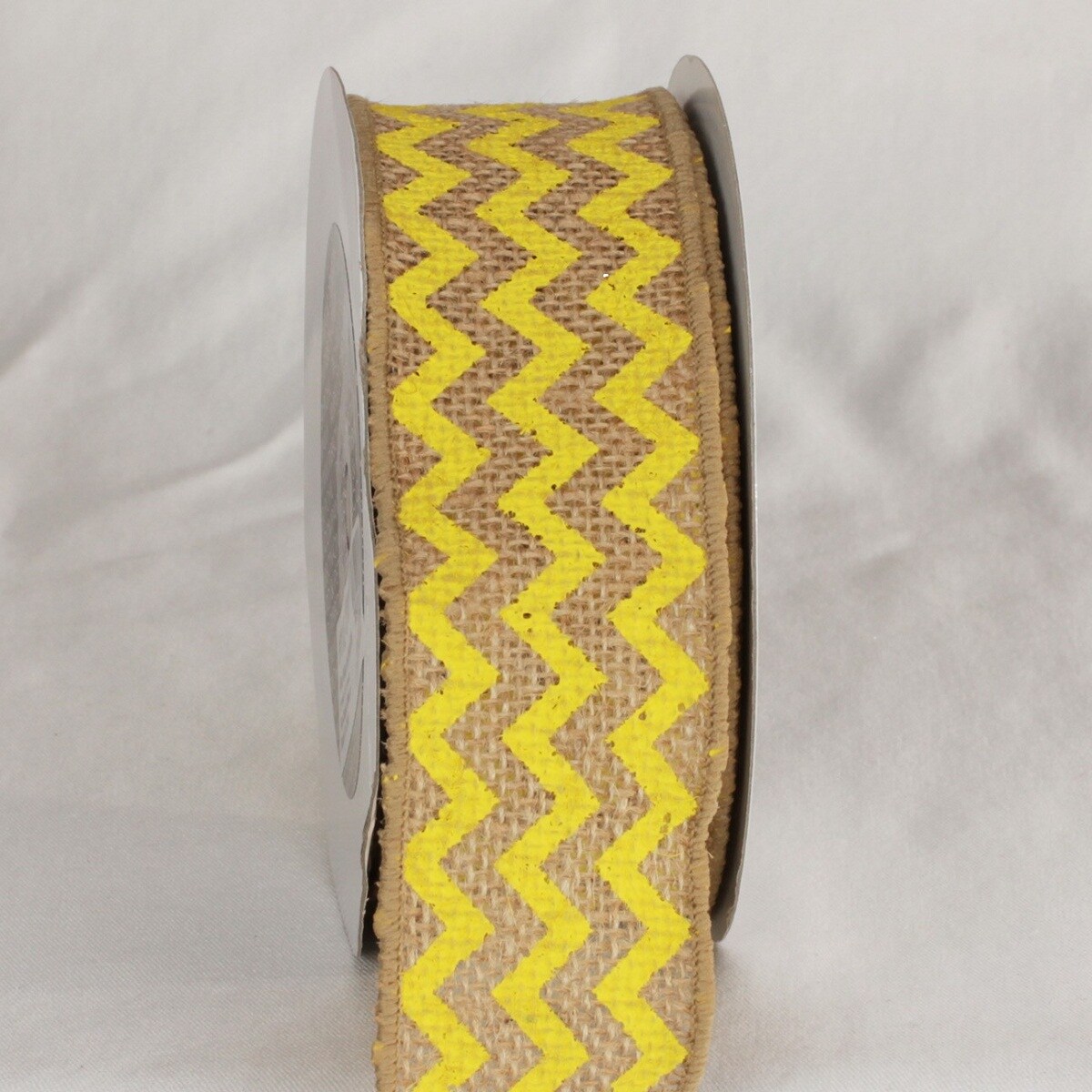 The Ribbon People Tan and Yellow Burlap Chevron Print Wired Craft Ribbon 2&#x22; x 40 Yards