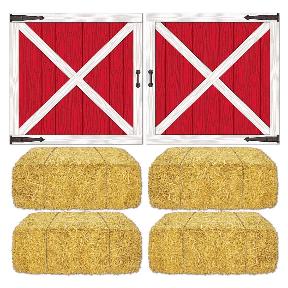 Party Central Club Pack of 72 Red and White Barn Loft Door with Hay Bale Wall Decors 36.5&#x22;