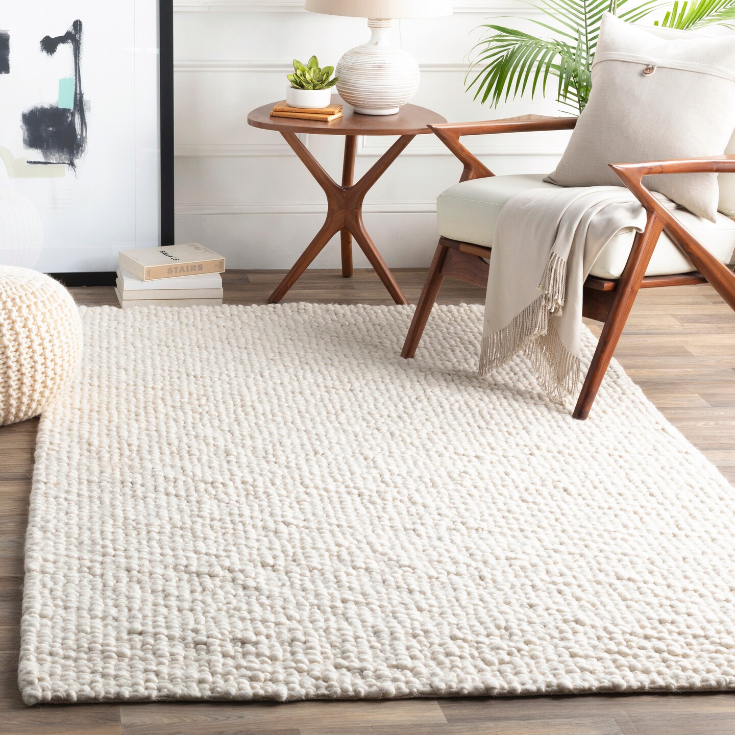 Tiwari Home 8' x 10' Cream White Hand Woven Rectangular Area Throw Rug