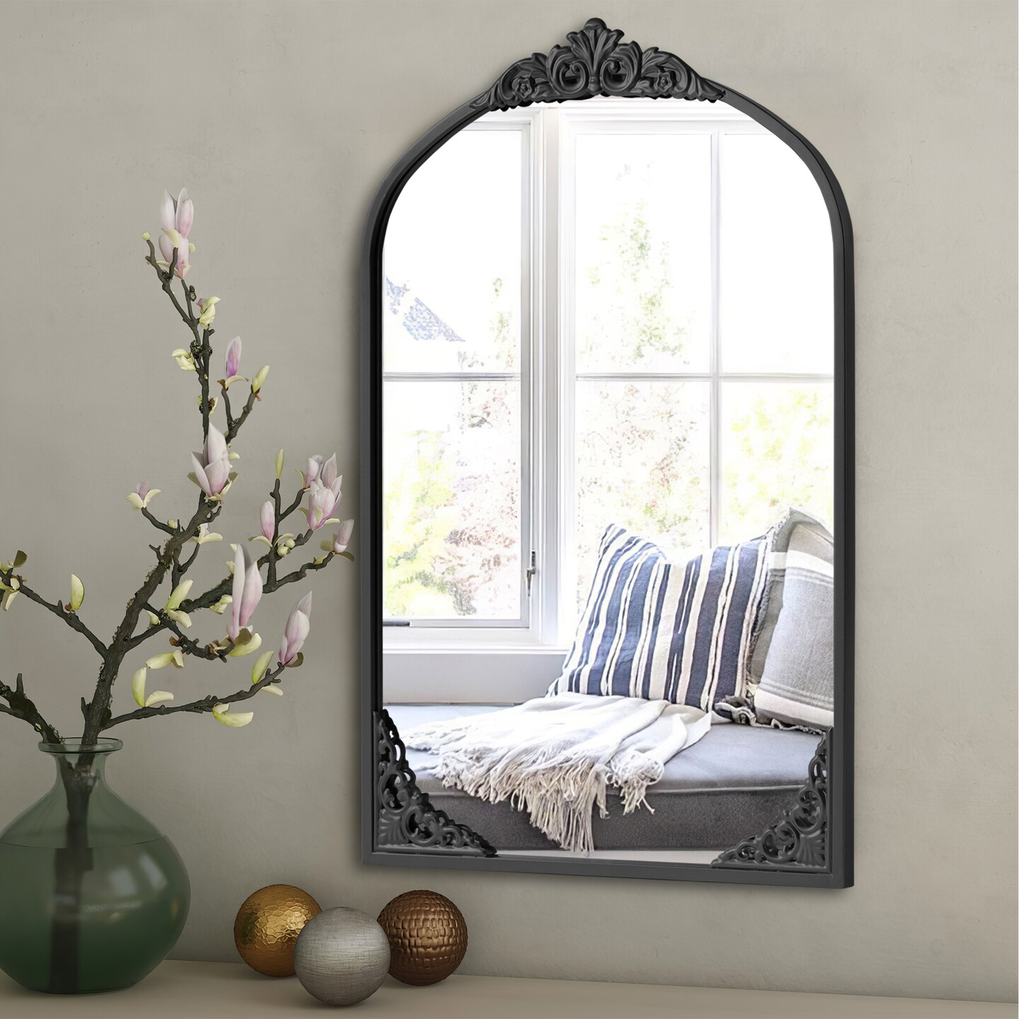 Arched Full Length Mirror Vintage Carved Mirror Iron Frame Wall Mirror