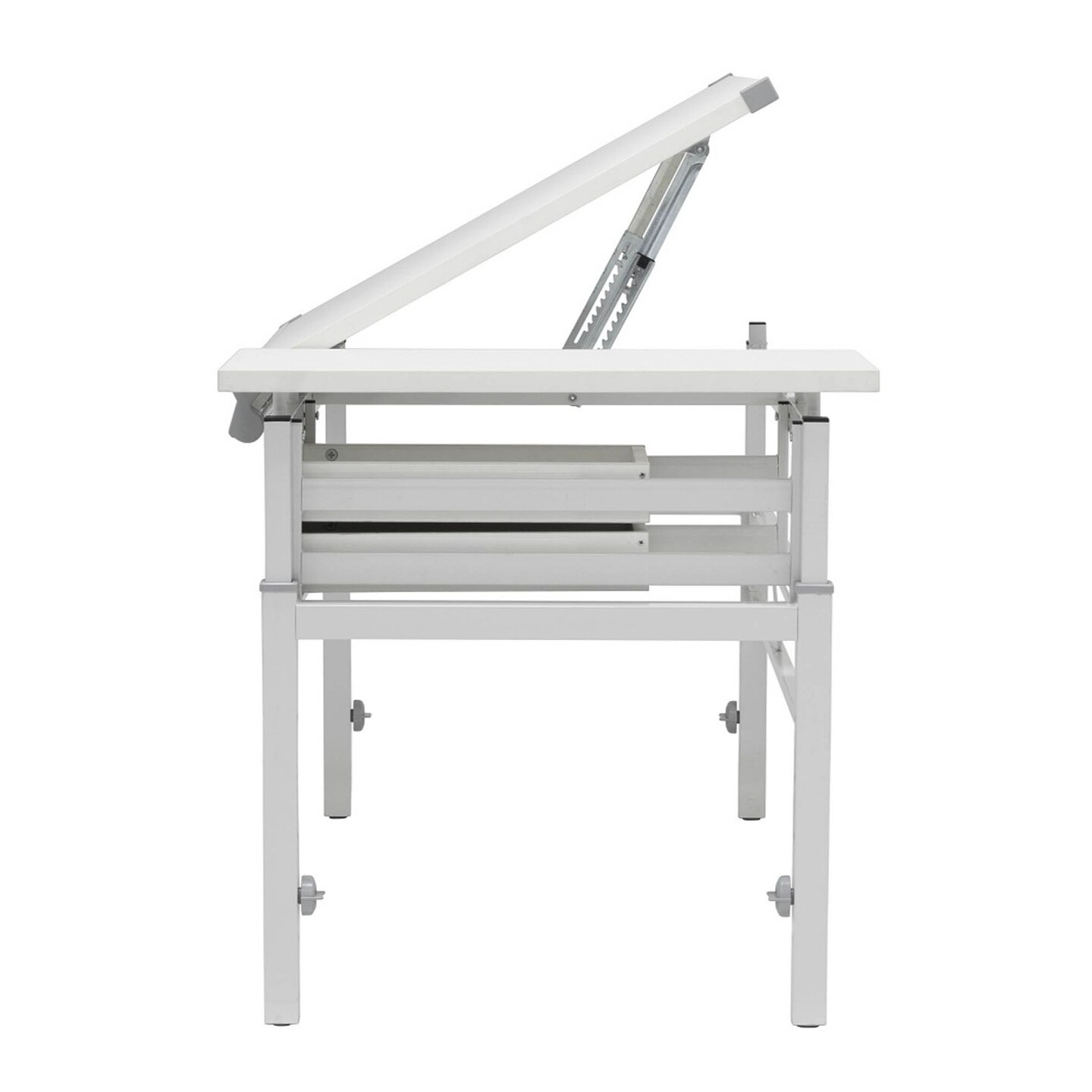 Graphix II Height Adjustable, Split Top, Pro Line Drafting Table With 39.5" x 30" Tilting Top And Drawers In White