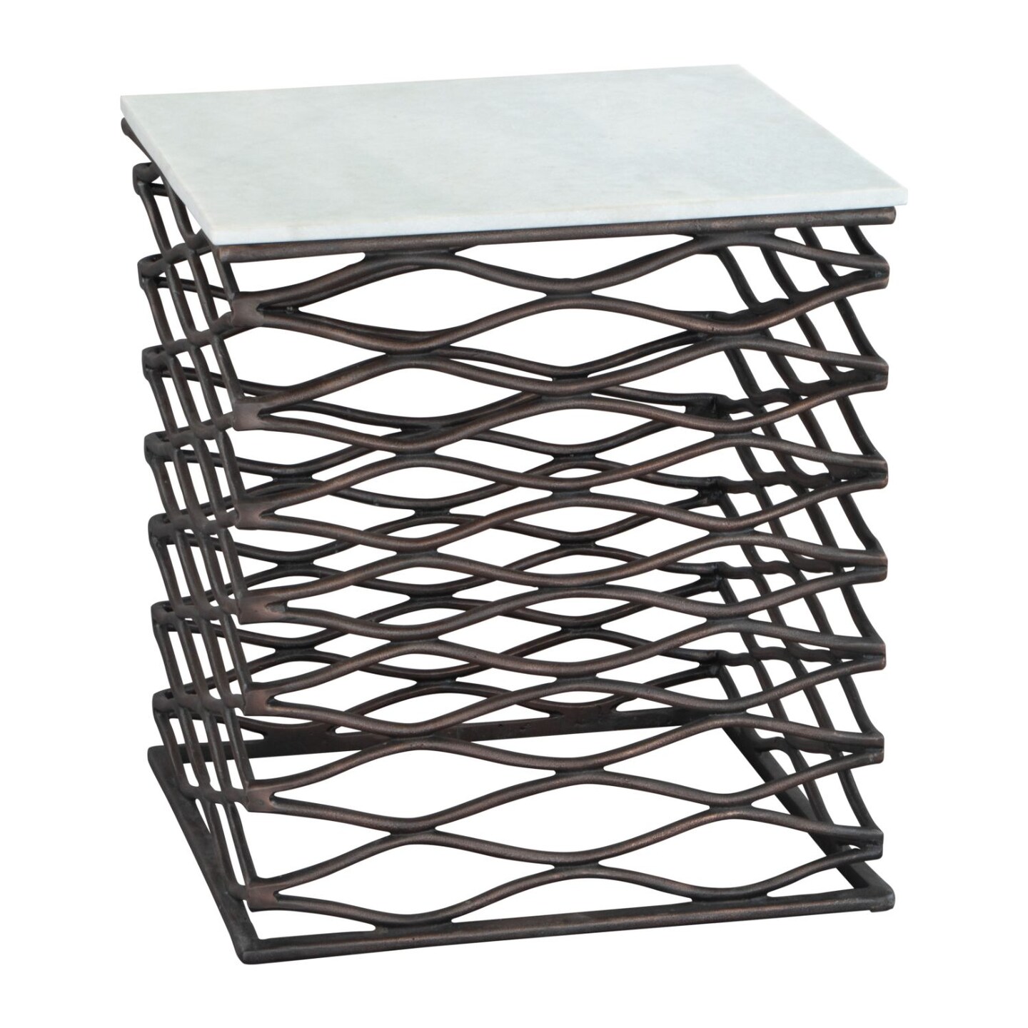 Modern Home 22&#x22; Bronze and White Marble Top Square Side Table