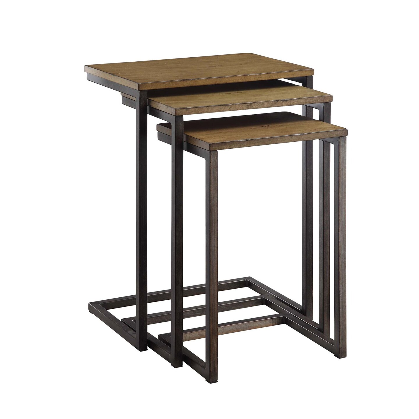 Contemporary Home Living Set of 3 Brown and Black Nesting Tables with Mango Wood Top 23.5&#x22;