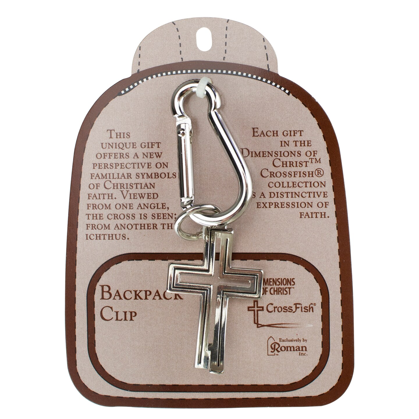 Roman 3.5&#x22; Crossfish Religious Ichthus Cross Backpack Tag Keychain