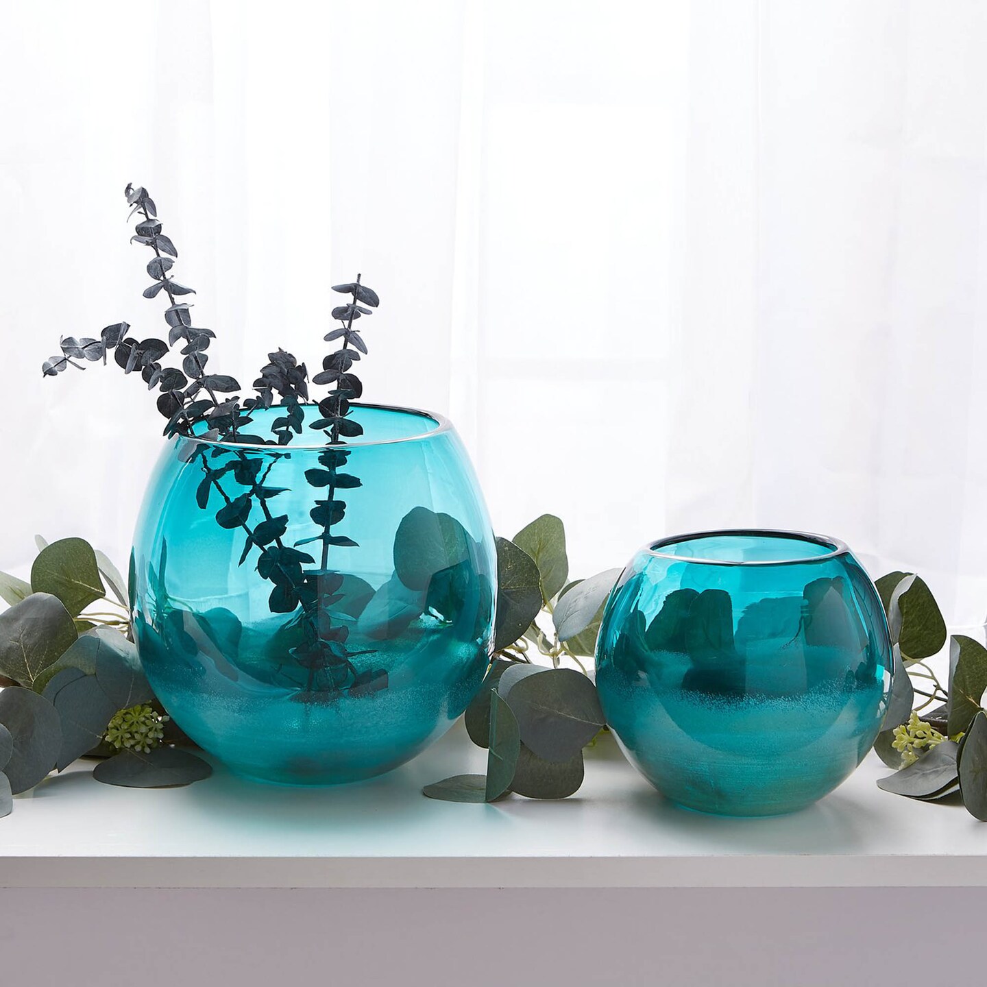 Accent Plus Home Decorative Fish Bowl Style Vase - Aqua Gradient 5 inches