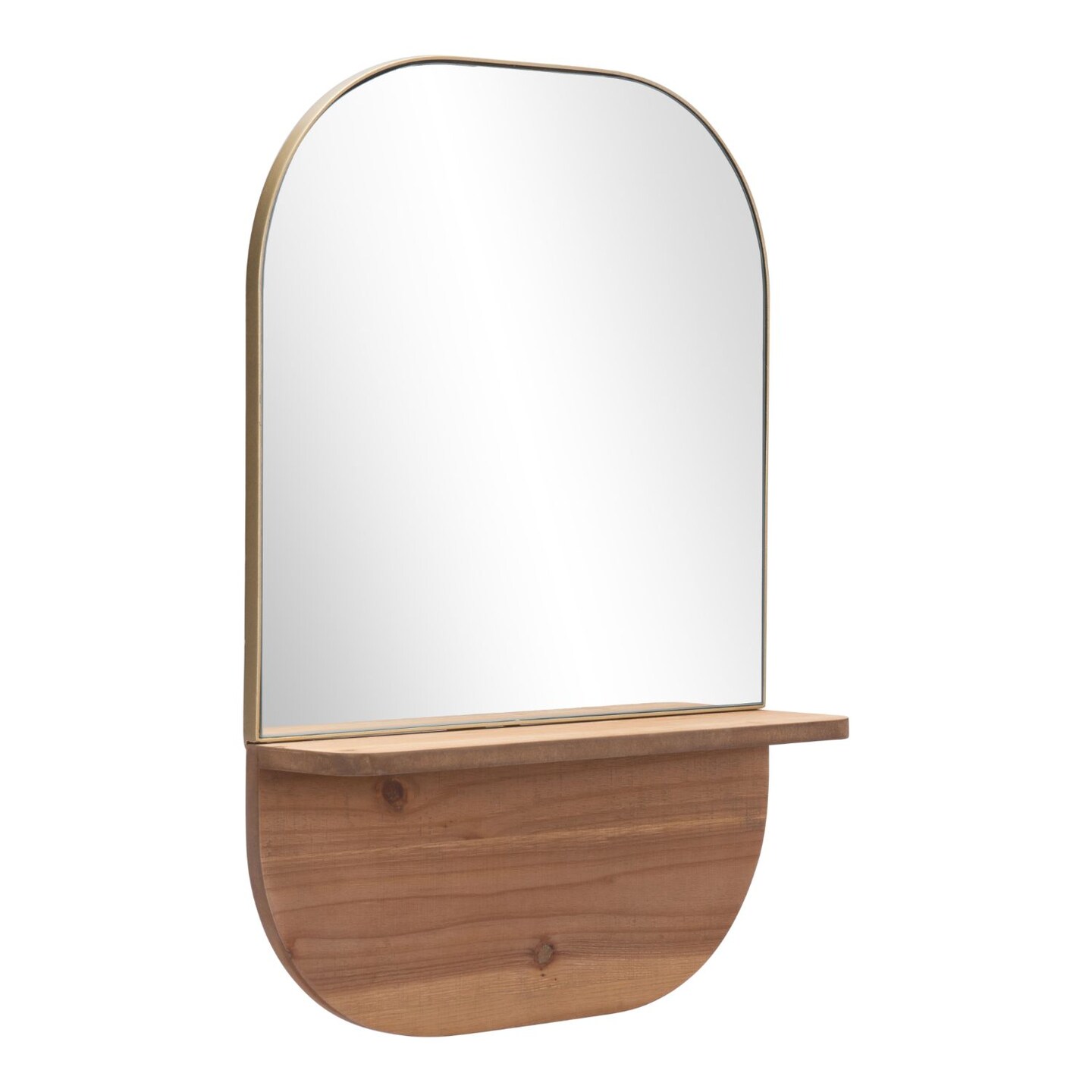 Modern Home 28&#x22; Gold Steel Framed Oval Wall Mirror with Wooden Shelf