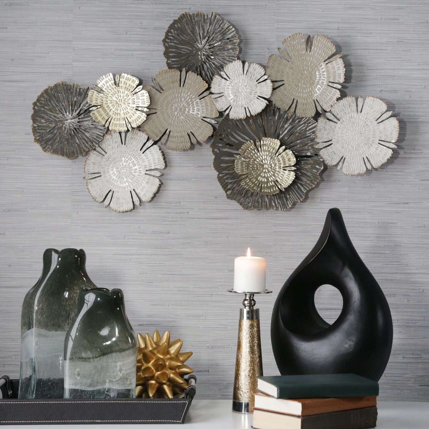 Kingston Living 36&#x22; Brown and Black Round Lily Pads Wall Sculpture