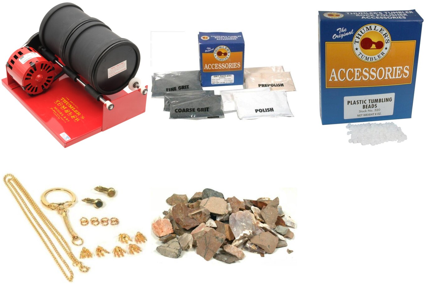 A-R2 Rock Tumbler, 8oz Plastic Beads, Jewelry Kit, 1lb Crushed Rock, and 1 Grit Pack