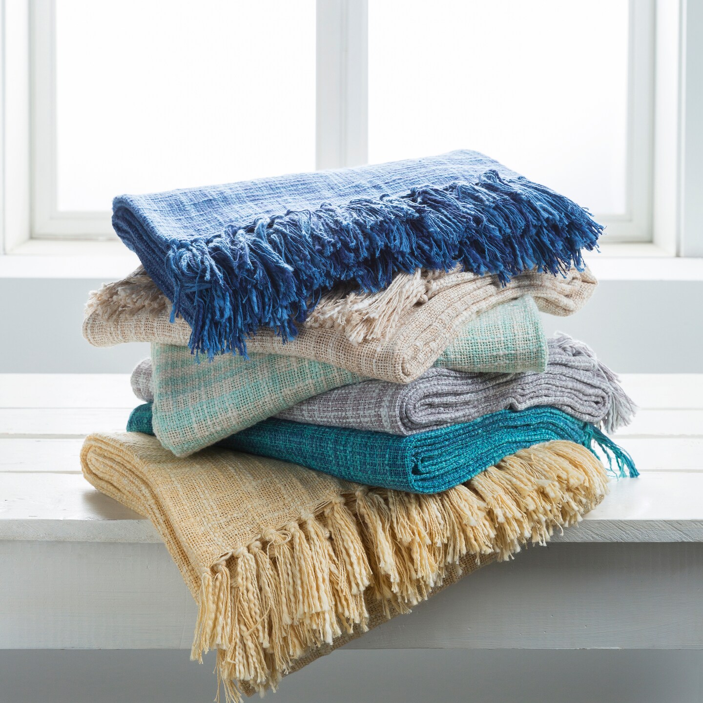 Diva At Home 49" x 59" Summertime Breeze Cobalt Blue and Navy Blue Fringed Throw Blanket