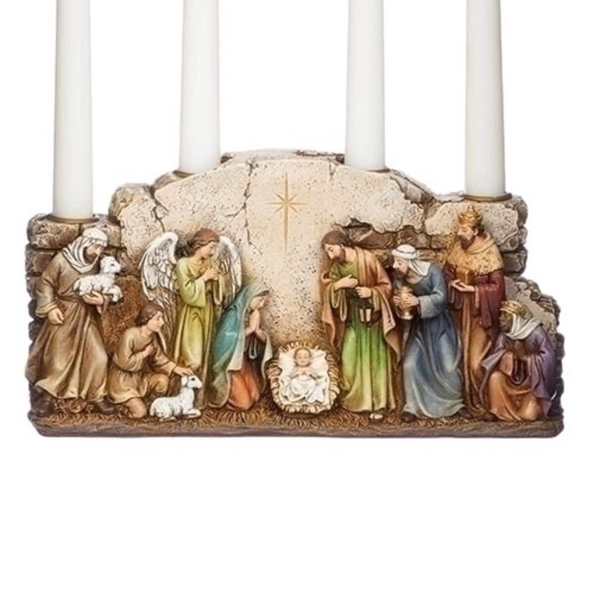 Roman 10.5&#x22; Multicolored Nativity with Arch Wall Candle Holder