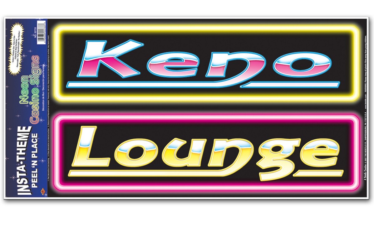Party Central Pack of 12 Purple Keno &#x26; Lounge Neon Casino Sign Peel &#x27;N Place Festive Party Accessory Decorations