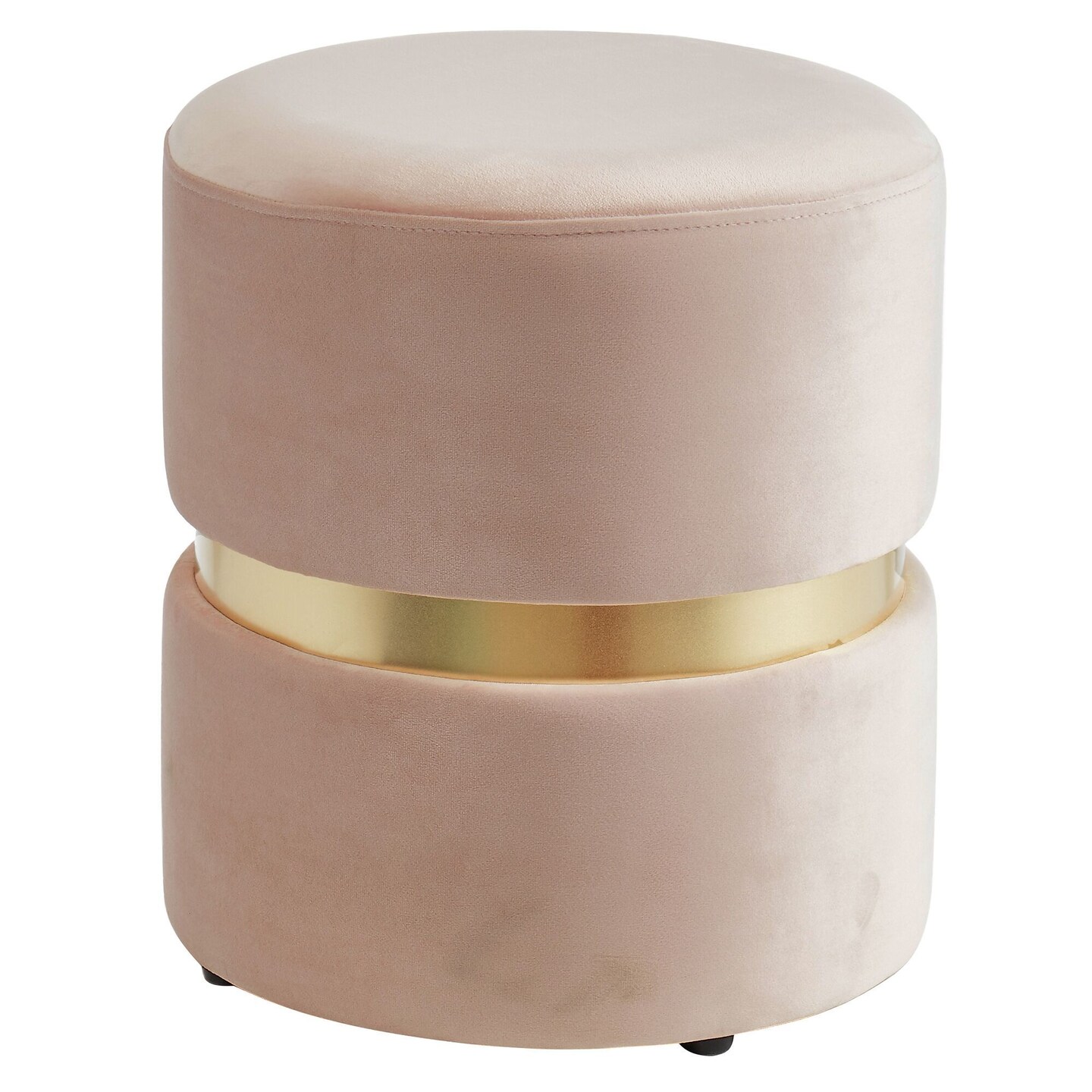 Contemporary Home Living 16&#x22; Blush Pink and Gold Contemporary Round Upholstered Ottoman