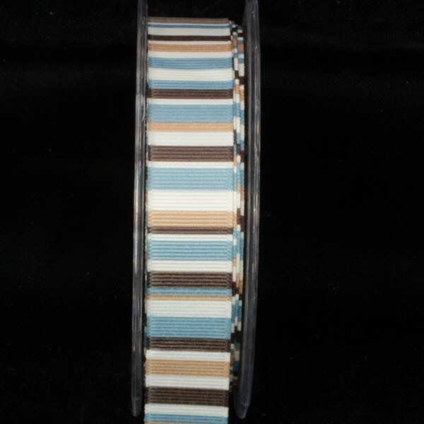 The Ribbon People Blue and Brown Striped Wired Craft Ribbon 1" x 54 Yards
