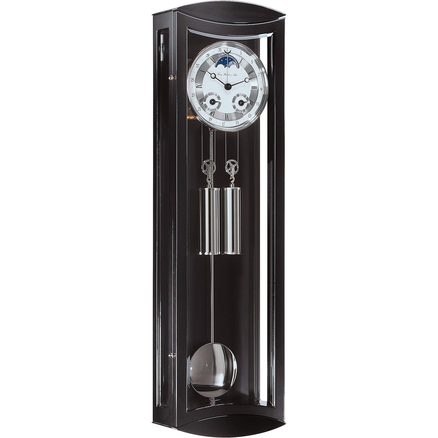 Hermle 31&#x22; Black and Silver Rectangular Regulator Pendulum Wall Clock