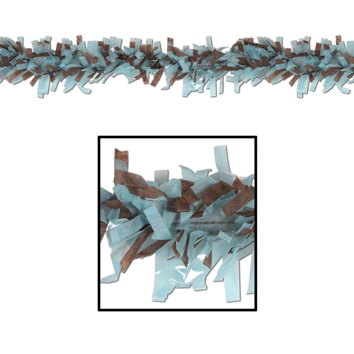 Beistle Club Pack of 24 Light Blue and Brown Festive Tissue Festooning Decorations 25'