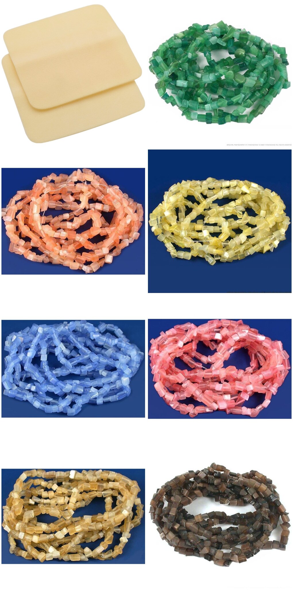 2 Beading Mats 8" x 8" & 7 Strands Glass & Chip Beads Various Colors and Sizes