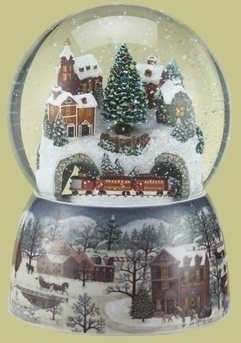 Roman 6.75&#x22; Musical Winter Village Scene with Revolving Train Christmas Glitterdome