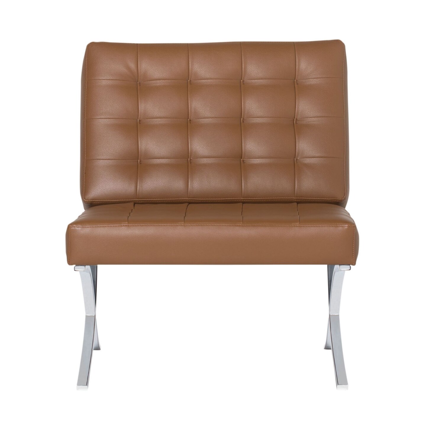 Studio Designs Home Atrium Modern Bonded Leather Accent Chair In Caramel Brown / Chrome