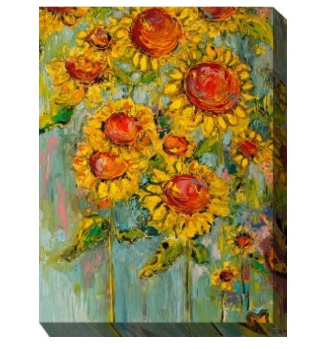 Outdoor Living and Style Yellow and Brown Hearts with Flowers Outdoor Canvas Rectangular Wall Art Decor 40&#x22; x 30&#x22;