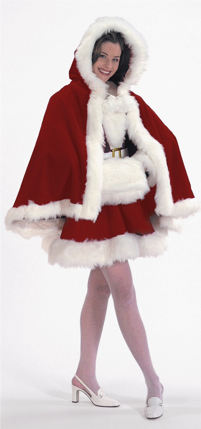 The Costume Center Burgundy Velvet Cape and White Muff - One Size Fits Most