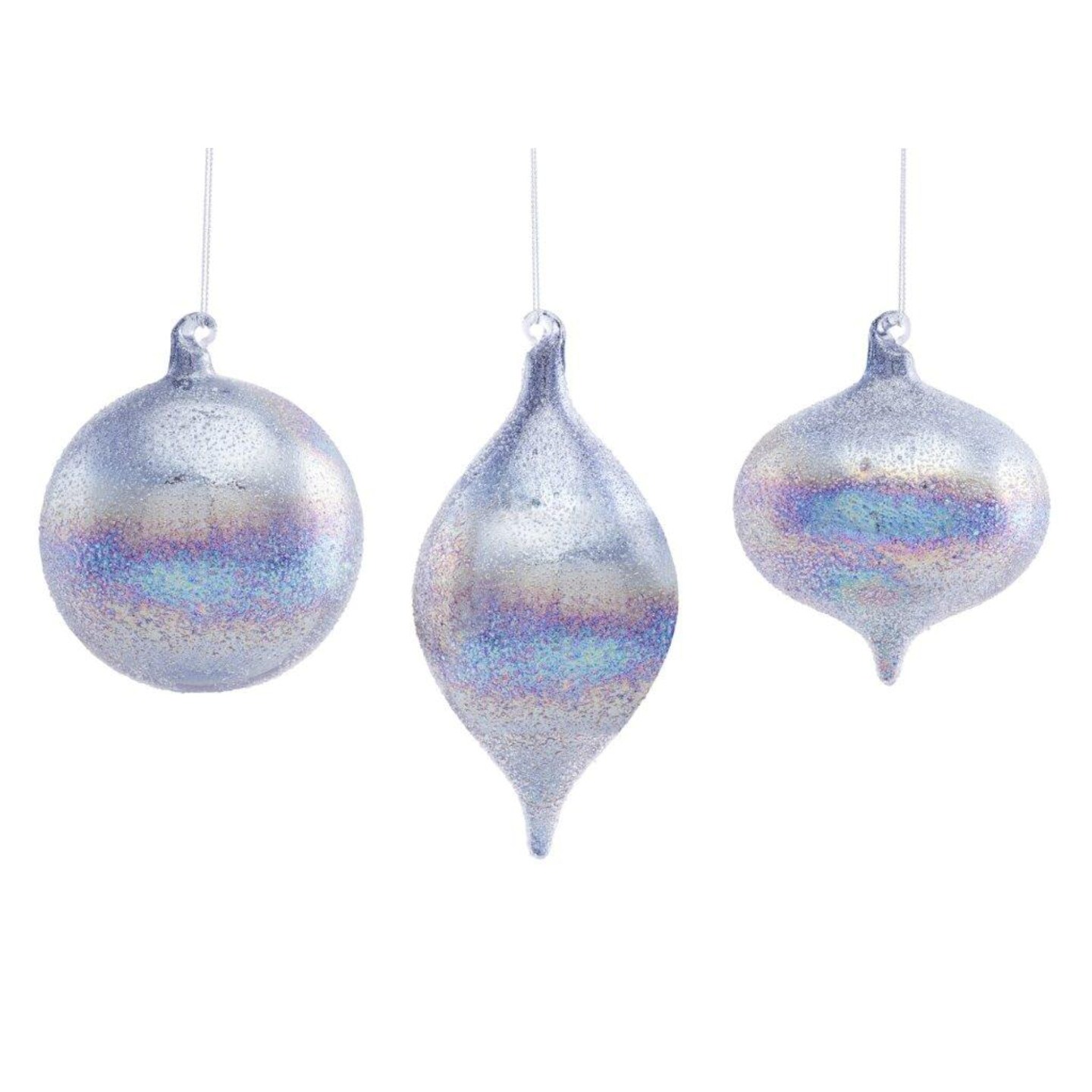 Contemporary Home Living Set of 6 Silver and Blue Glass Assorted Christmas Ornaments 6.75&#x22;