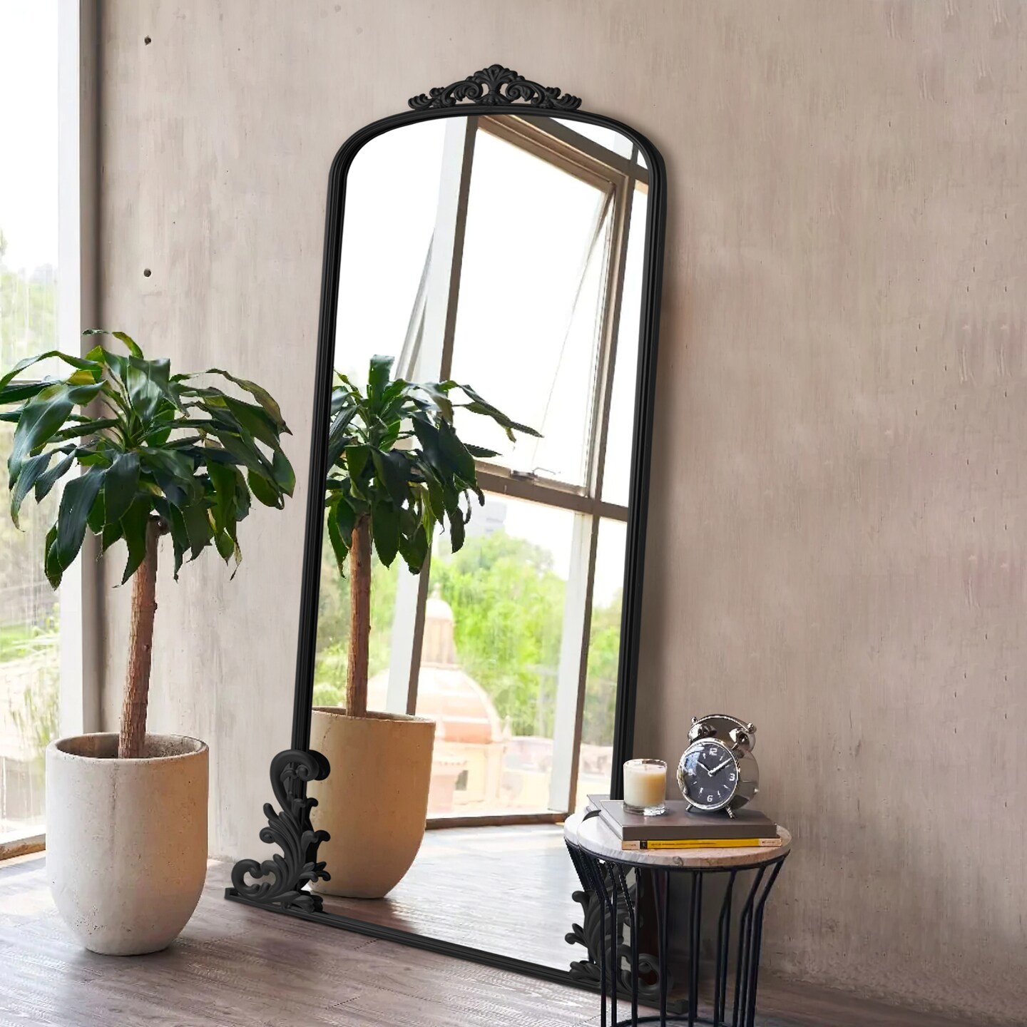 Arched Full Length Mirror Vintage Carved Mirror Iron Frame Wall Mirror