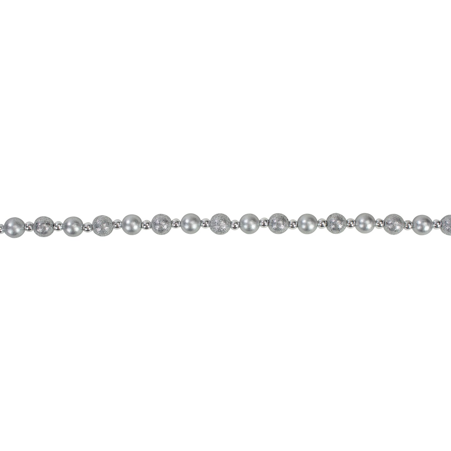 Kurt Adler 9&#x27; Glittered and Flat Silver Beaded Christmas Garland - Unlit