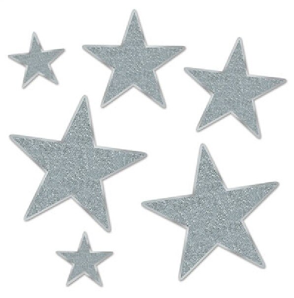 Beistle 72-Piece Silver Glittered Foil Star Cutouts Party Decorations 5&#x22;-12&#x22;