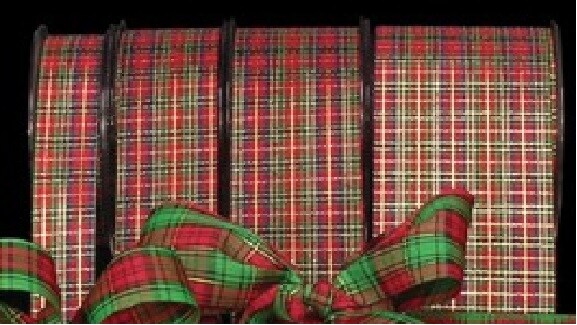 The Ribbon People Red and Gold Tartan Plaid Craft Ribbon 2&#x22; x 132 Yards