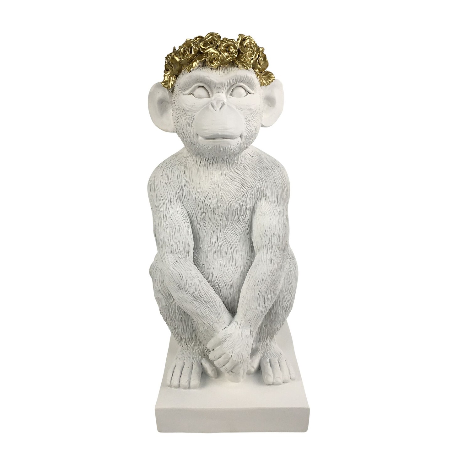 Kingston Living 14" White and Gold Monkey with Flower Crown Figurine