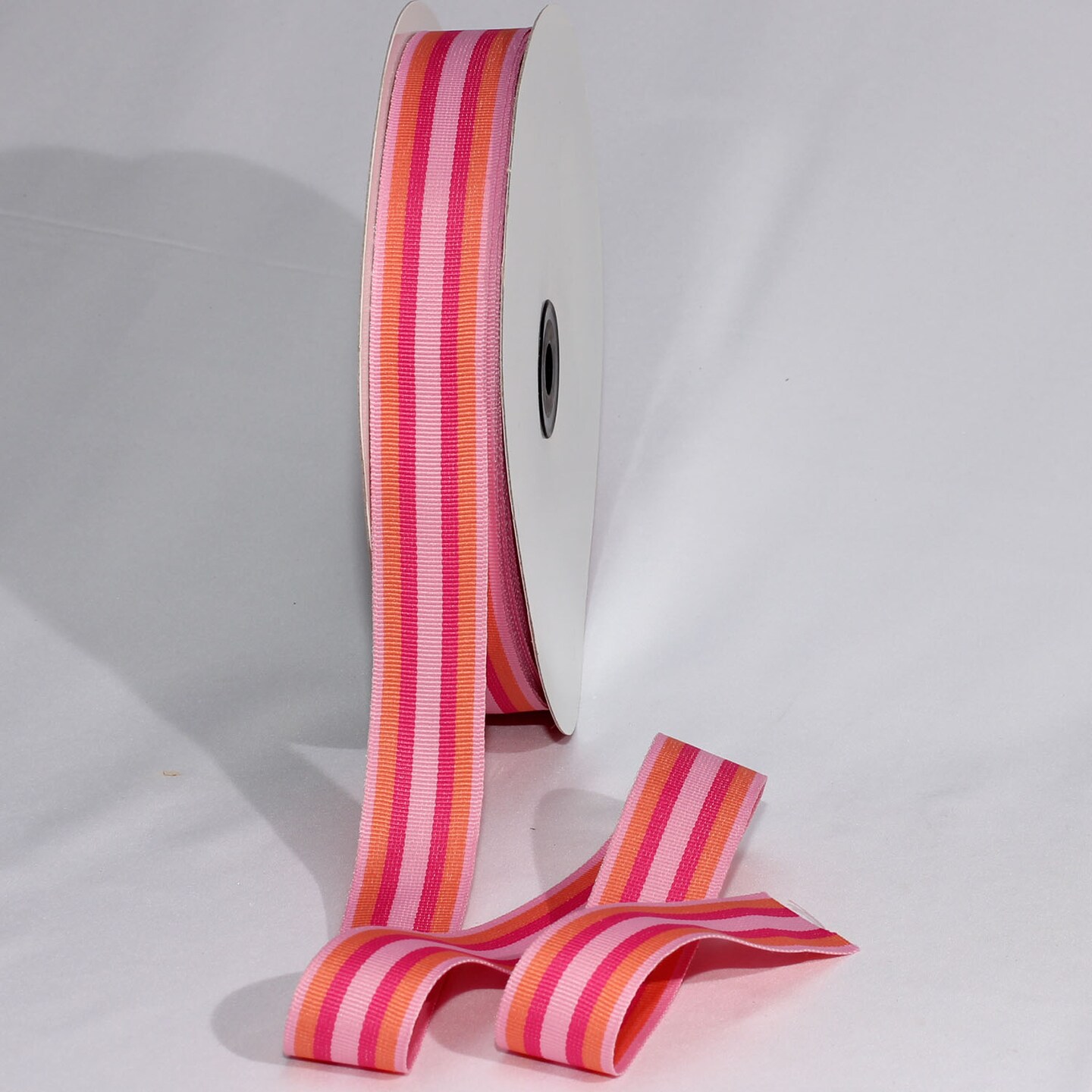 The Ribbon People Pink and Orange Striped Woven Grosgrain Craft Ribbon 1&#x22; x 55 Yards