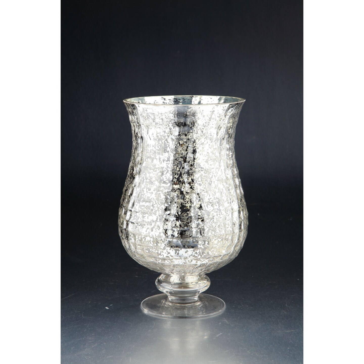 CC Home Furnishings 12&#x22; Metallic Silver Hurricane Decanter Mercury Glass Pillar Candle Holder