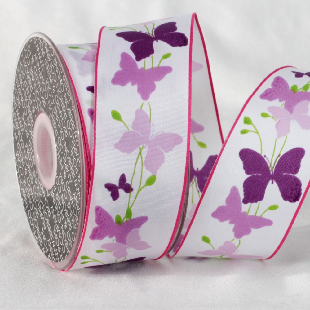 The Ribbon People Purple and White Butterfly Printed Ribbon 1.5&#x22; x 27 Yards