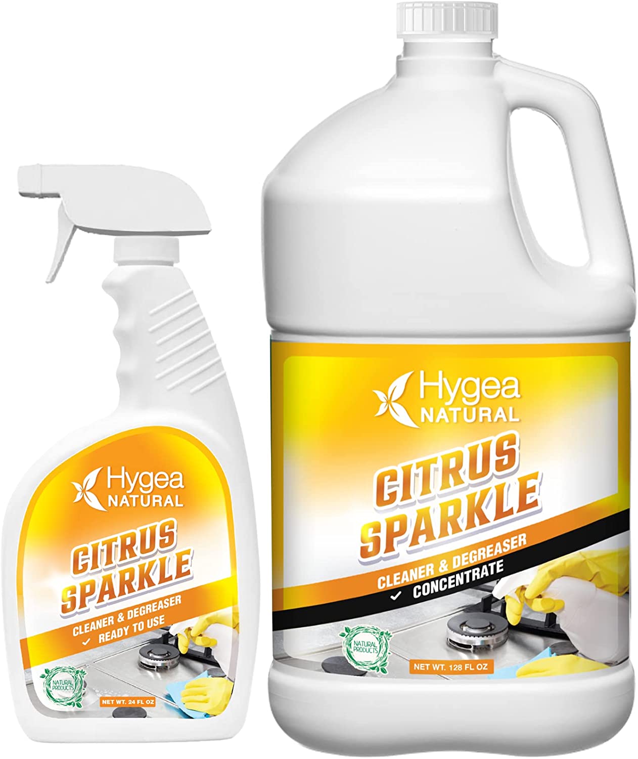 Hygea Natural Citrus Sparkle - Natural Cleaner and Degreaser 24oz Spray + Concentrated Refill