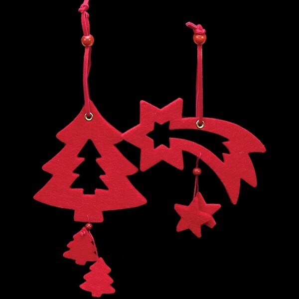 The Ribbon People Club Pack of 18 Elegant Red Tree And Shooting Star Felt Ornaments
