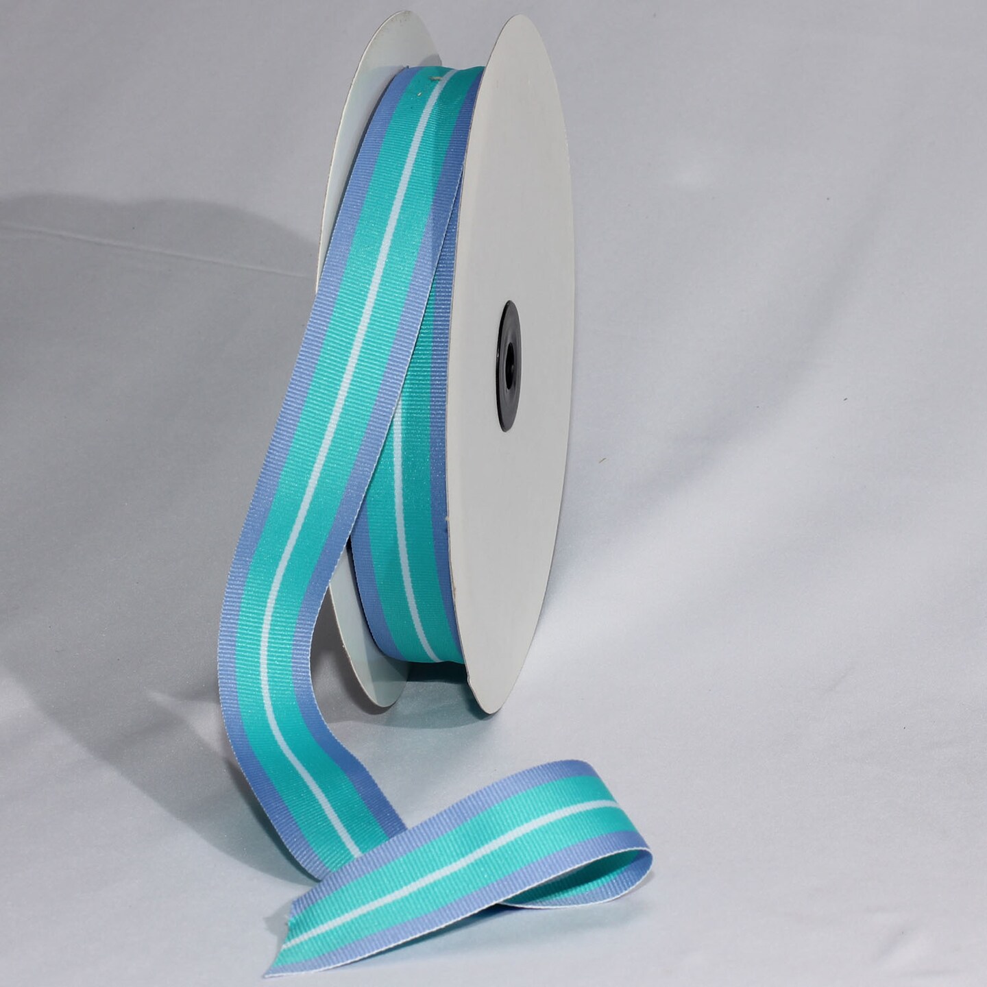 The Ribbon People Aqua Blue and White Striped Woven Grosgrain Craft Ribbon 1&#x22; x 55 Yards